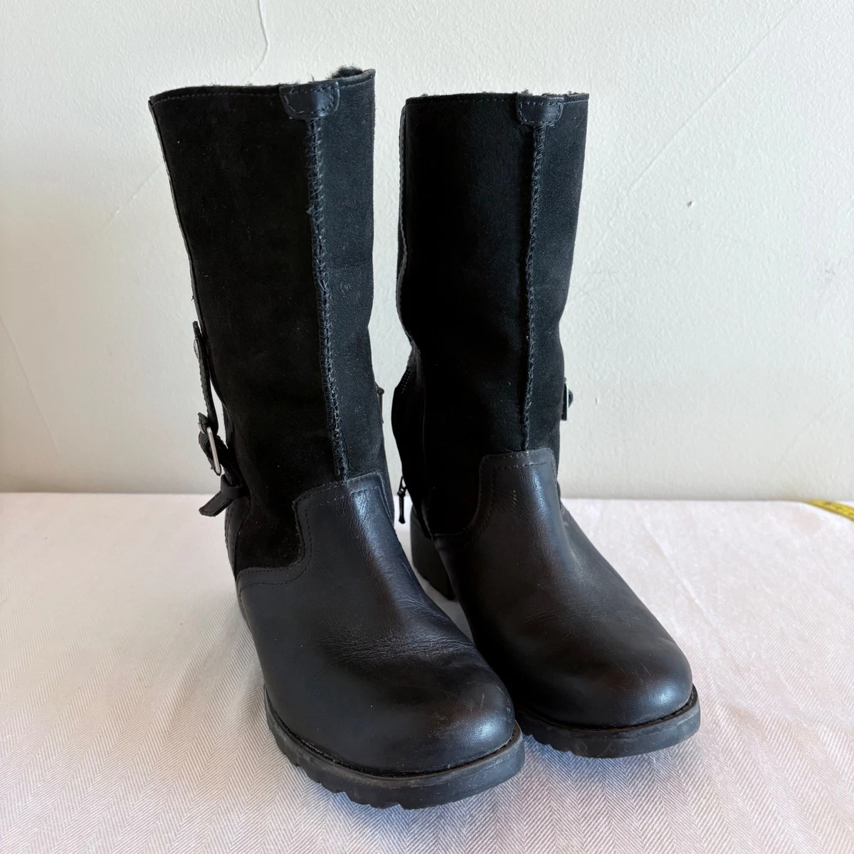 NWB UGG Black Leather and Suede Mid-Calf Waterproof Zip & Buckle Boots UGG Women main image 4