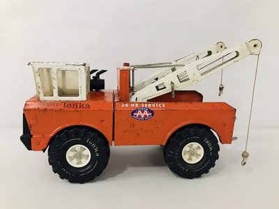Vintage 1960S TONKA AA 24 HR. Service Wrecker RARE Orange Pick-up w/ Metal Boom