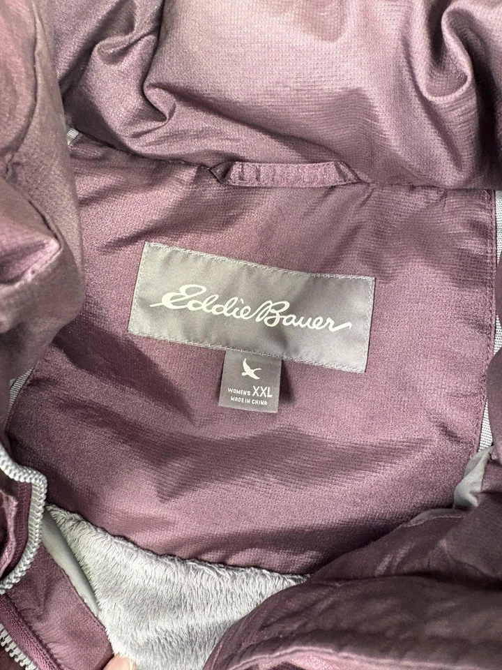 Eddie Bauer Coat Womens 2XL Purple Down Puffer Long 2-Way Zip Pockets Winter - Image 2 of 4