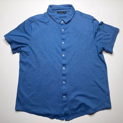 Marc Anthony Mens XL Blue Short Sleeve Button Front Shirt Casual Knit Stretch