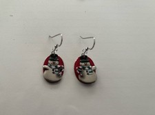 Christmas Snowman Enamel Dangle Earrings