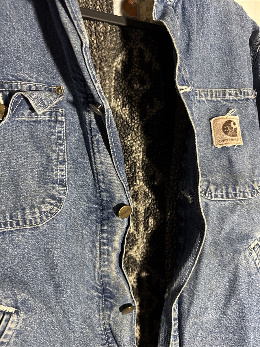Vintage Carhartt Jacket JP1088 Aztec Lined Denim Blue Coat Size