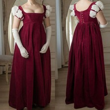 Regency Era Second Empire High Waistline Red Dress Victorian Jane Austen Velvet