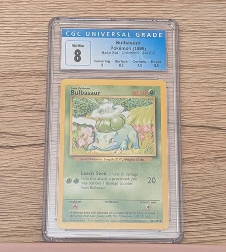 Bulbasaur 44/102 Base Set Unlimited Pokemon Card Graded CGC 8 NM Mint Subgrades