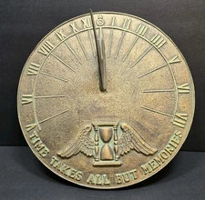 Vintage Whitehall Handcast Aluminum Sundial "Time Takes All But Memories" Patina