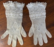 Vintage Edwardian Crochet Lace Gloves Ivory Cotton for Spring Easter Women Small