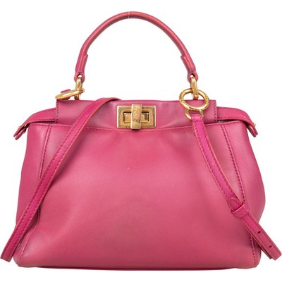 Fendi Pink Leather Peekaboo Mini Handbag Tasche