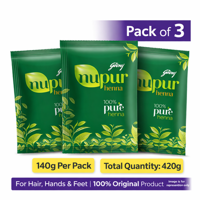 Godrej Nupur 100% Pure Henna Powder Hair Colour Mehandi 140g Pack