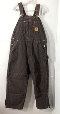 Carhartt Men's R27 DKB Dark Brown Duck Bib Insulated Overalls - Size 36 x 28