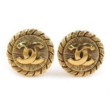 Echte CHANEL CC Logo Clip auf Ohrringe Gold Metall - e61083j