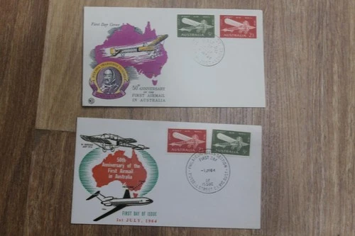 1964  50TH ANNIVERSARY OF FIRST AIRMAIL IN AUSTRALIA FDC COVER  SET OF 2