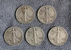 Lot of 5 circulated Walking Liberty Half Dollars-Philadelphia mint 1940's