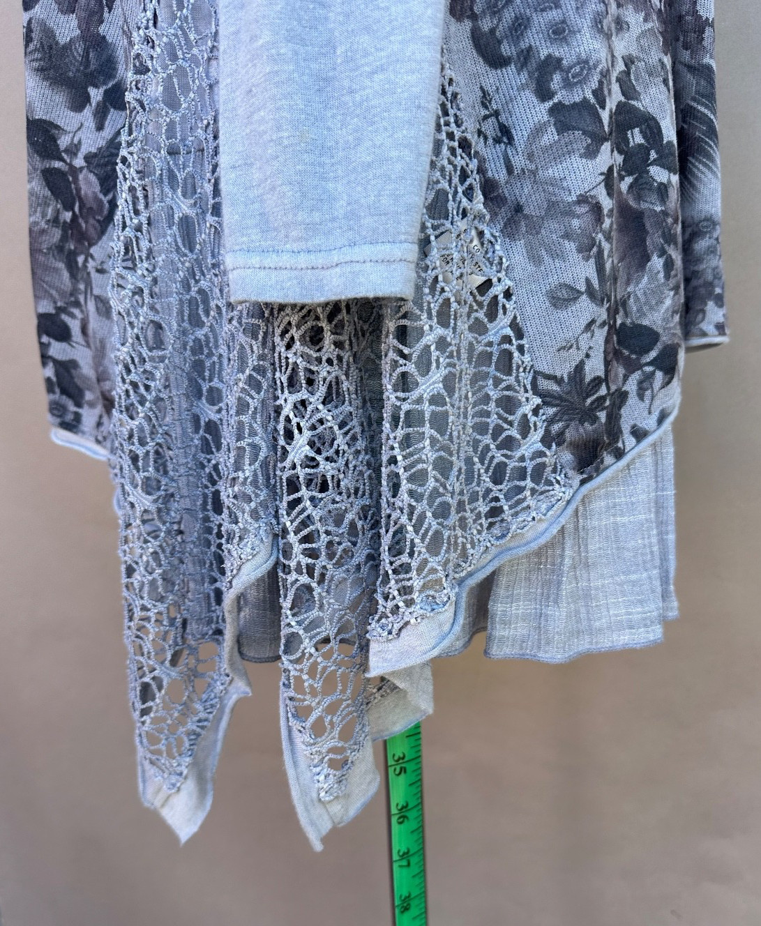 Gray Crochet Patchwork Tunic Top L Lagenlook Boho… - image 7