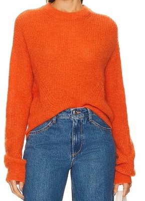 NEW $479 Veronica Beard Melinda Ribbed Mohair Alpaca Blend Sweater Orange Small