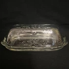 Anchor Hocking Savannah Butter Dish Glass Embossed Signed 1970-80s Vintage