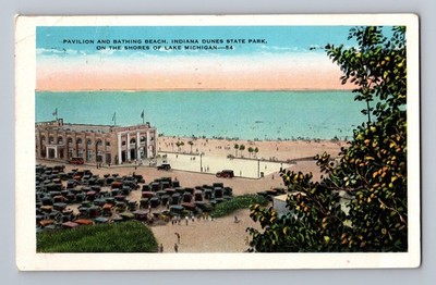 Pavilion & Bathing Beach Indiana Dunes State Park Lake Michigan Postcard 54 Krop