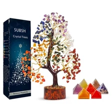 Seven Chakra Gemstone Tree with Chakra Pyramids, Crystal Tree, Fake Plants Ho...
