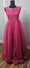 Girls Size 12 Elegant Gorgeous Pink Tulle Evening Dress Gown Floral AppliquesEUC