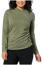 DG2 by Diane Gilman Women's Knit Crisscross Mock Neck Top Olive