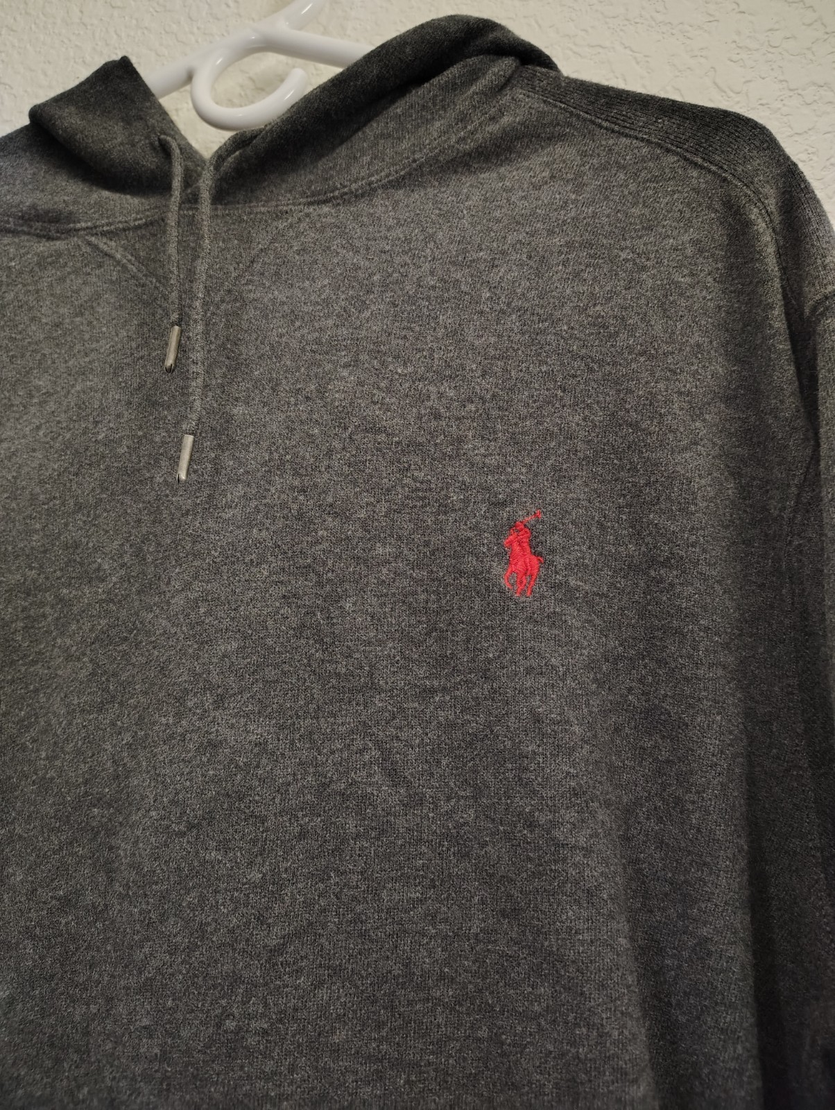 Polo Ralph Lauren Felpa Uomo XL Grigio Felpa con Cappuccio Maglione Toppa Gomito Rosso Pony