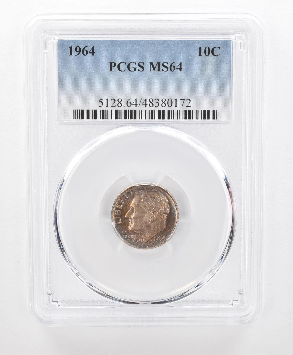 PCGS Certified MS 64 Graded 1964 Roosevelt Dimes (1946-Now) for