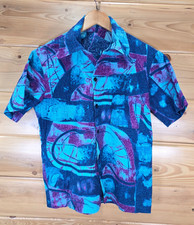 VTG Hawaiian Barkcloth Button Shirt Men 21"X24.5" S/M Abstract Surf