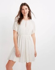 Madewell Size 4 Eyelet Tassel-Tie Mini Dress White/Ivory Cotton Blend Floral