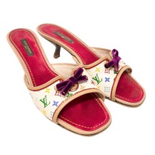 LOUIS VUITTON Vintage Monogram Multicolor Sandals Heels 36.5 White Purple
