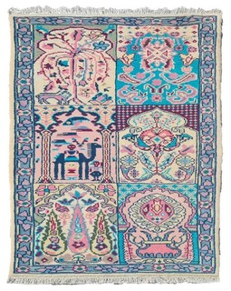 Authentic Hand Knotted Vintage Morocco Pictorial Wool Area Rug 4.4 x 2.7 Ft