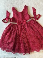 American Princess Lavish Red Lace Dress w Satin Bow and Tie Back. Size 4T