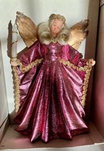 ECKART Angel Tree Topper, Germany Wax Face & Hands, Satin Fabric Gown 8" Vintage