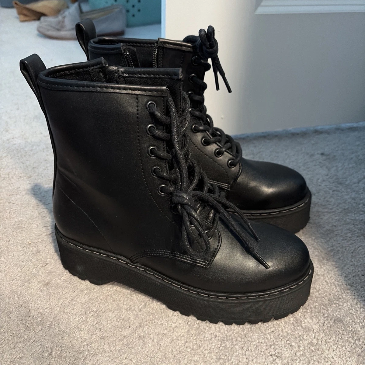 Steve Madden Black M-Neptune Leather Lace-Up Work Boots Size 10M HIKER Black Multi Platform Lug Lace-Up Women main image 4