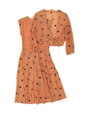 VINTAGE Womens See Through 2 Piece Set UK 14 Medium Orange Geometric AC07