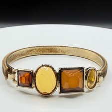 Geometric Amber Crystal Hinged Bangle Bracelet Boho Statement Cottagecore Gift