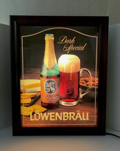 Vtg Miller Brewing Company LOWENBRAU DARK SPECIAL Beer Lighted Hanging Bar Sign