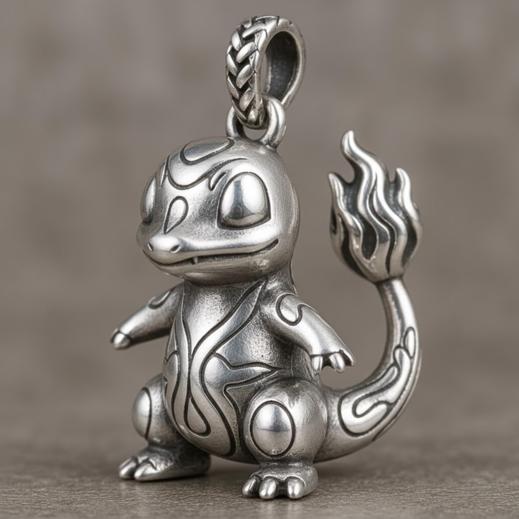 925 Sterling Silver Animal Inspired Fire Tail Pendant Handmade Fantasy Charm