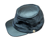 VTG American Civil War Style Kepi Black Leather cap Hat Made In USA Union L