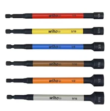 Wiha SAE Nut Setter Set Magnetic Color Coded 6 Piece 6 in Impack Rated 1/4 Drive