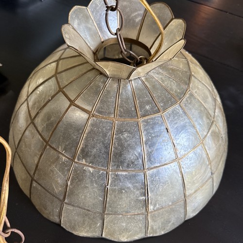 VTG Capiz Shell Scallop Lamp Shade Tiffany Style 16" Mid Century Boho Swag Chain