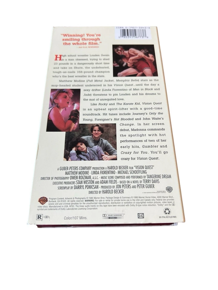 Vision Quest VHS Tape Madonna Matthew Modine Linda Fiorentino WB Hits 1985 - Image 2 of 3