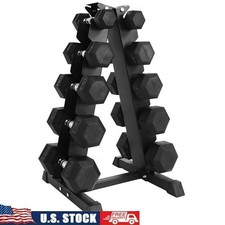 Rubber Coated Hex Dumbbell Weight Set 150LB with A-Frame Rack Strength Training