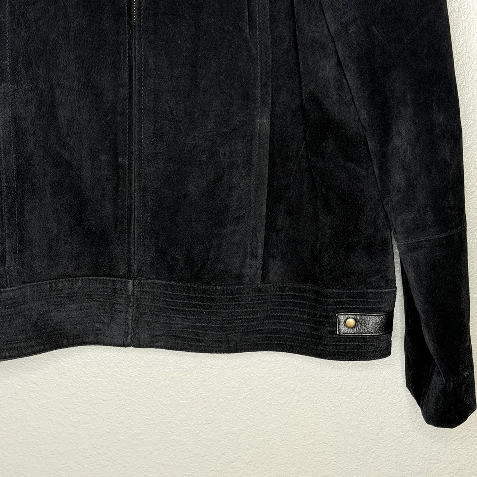 Chaqueta de moto de gamuza negra tallada con volantes de colección para mujer XL cremallera frontal minimalista Street Edgy Foto 4 de 4