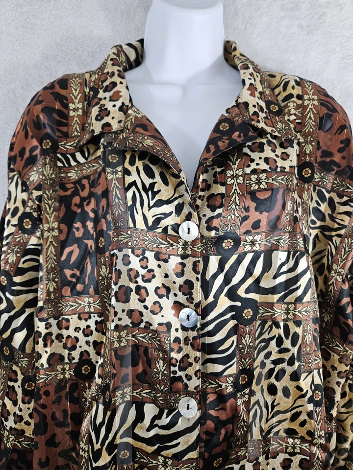 Top con botones Impresiones de colección 2X retazos años 80 estampado animal transparente metálico LEER Foto 3 de 4