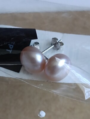Sterling Silver 925 Real Pearl Pale Purple Stud Earrings Unopened 