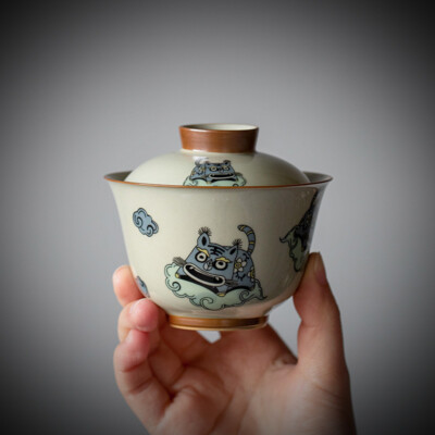 150ml Tiger Art Ceramic Tea Tureen Household Honey Glaze Porcelain Gaiwan