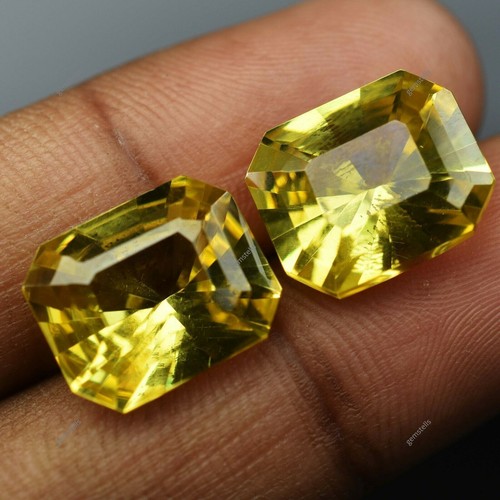 Natural Sapphire 20.85 Ct Yellow Emerald Cut Pair CERTIFIED Loose Gemstone - Picture 3 of 14
