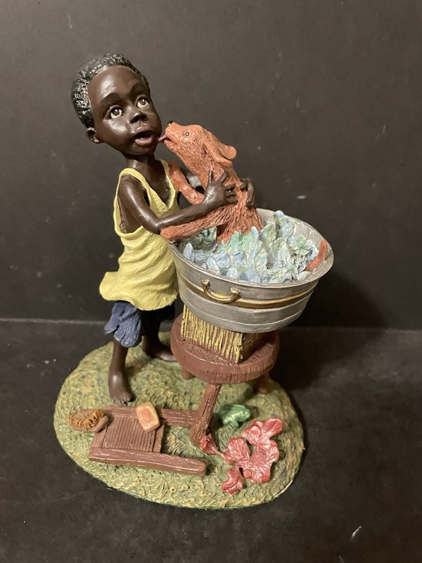 Calabar Collections Little Farmers African American Boy And Dog Figurine