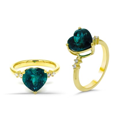 Indicolith Turmalin Herz 3,04 Karat Ring in 14 Karat Gold mit Diamanten (54977)