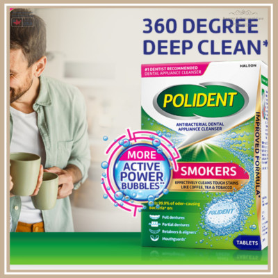 Denture Cleaner Tablets Smokers Retainers Antibacterial 90ct Fresh Mint Power