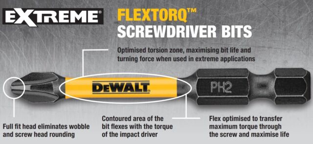 Dewalt 20 Piece FLEXTORQ Screwdriver High Impact Rated Bit Set 57mm PZ2 Key Ring CV10769